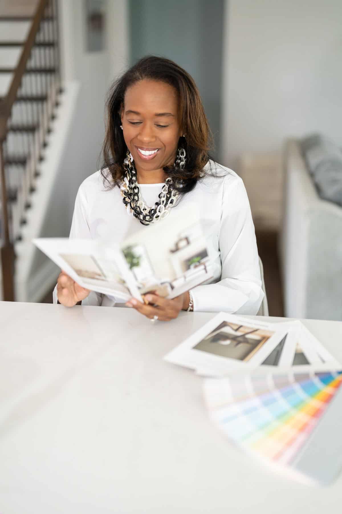 a woman reading a magazine
